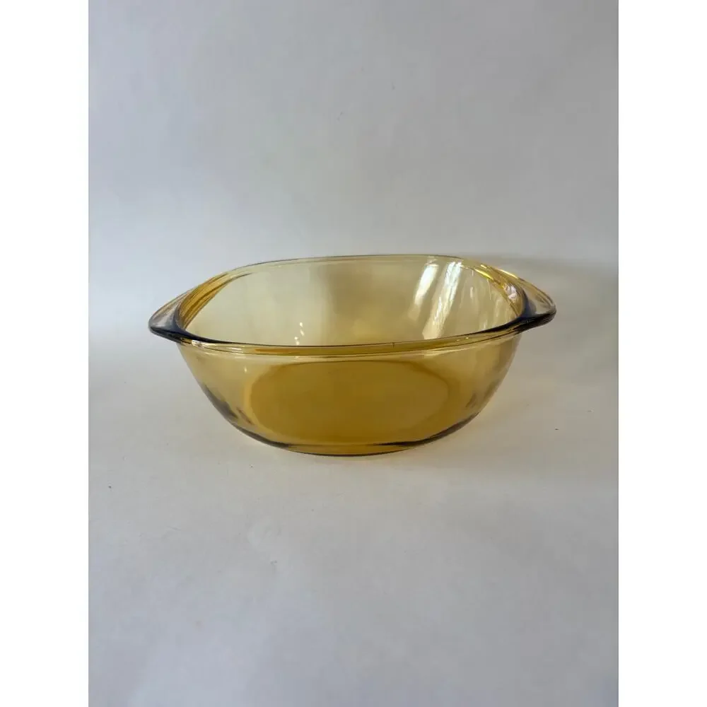 Vintage Dynaware Pyrorey 66 Amber Glass Casserole Baking Dish 8” Ovenware